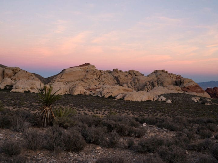 A desert at dusk, at Red Rock Canyon National Conservation Area