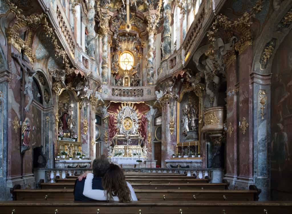 Inside the Baroque Asam Church in Munich