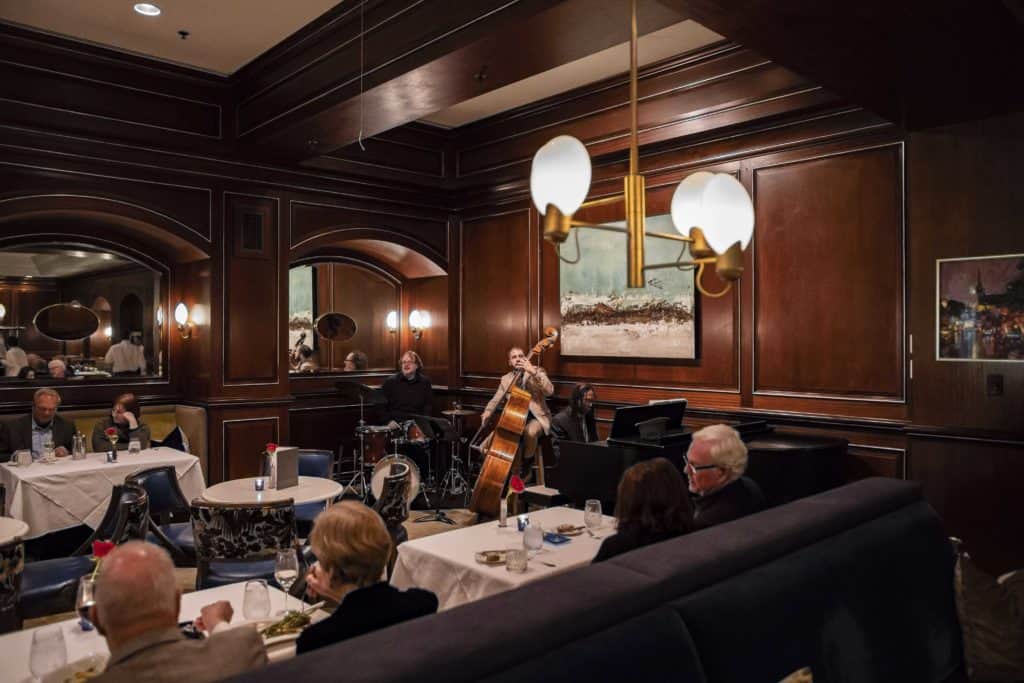 A jazz band plays in a Charleston restaurant
