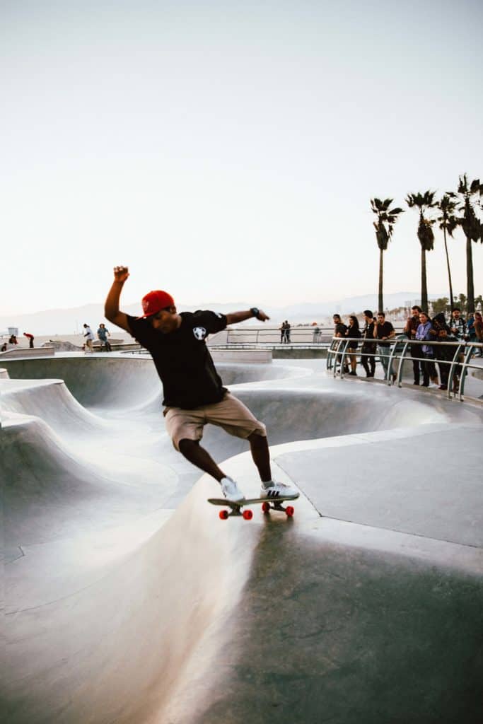 A skateboarder at the Venice Skatepark