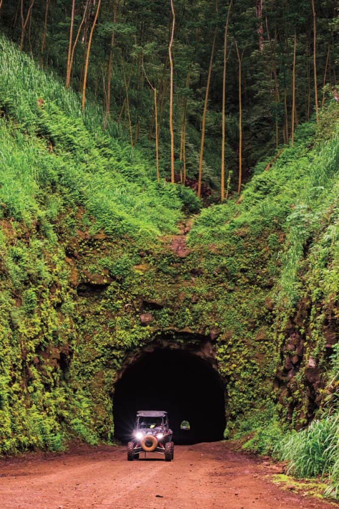 A Kauai ATV ride through a blasted-out mountain tunnel