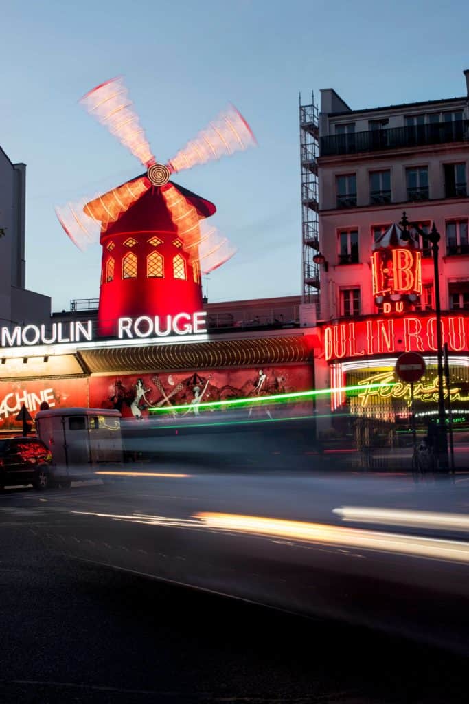 The famed red windmill at the Moulin Rouge