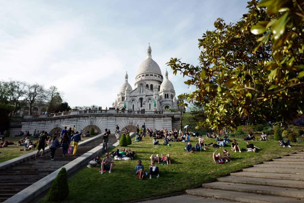 Parisians enjoying the grounds of La Basilique du Sacré-Coeur