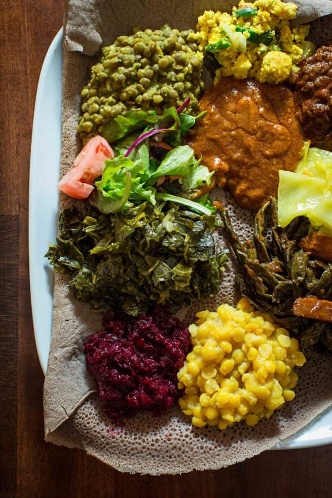 Injera and stews at Chercher Ethiopian Restaurant