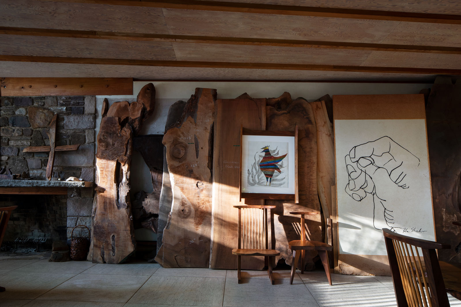 An artist's studio, decked with timber.