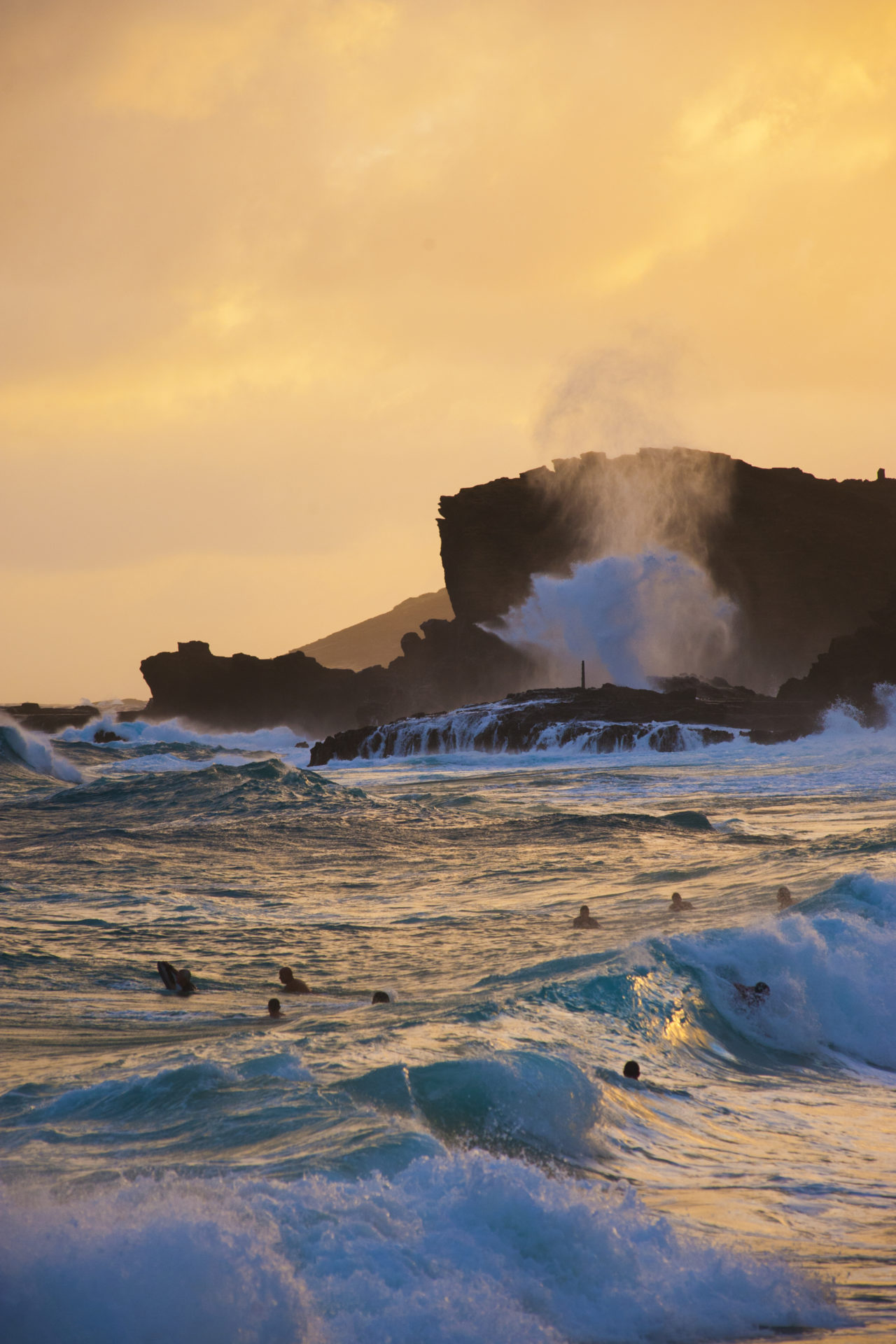 A stormy day at Sandy's beach and Halona blowhole during a winter swell. 