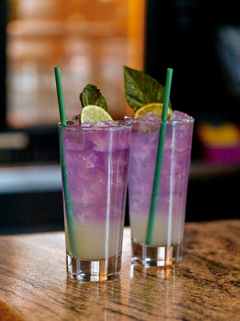 Purple coloured cocktails