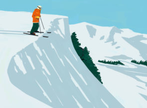 A person skiing down a steep mountain.
