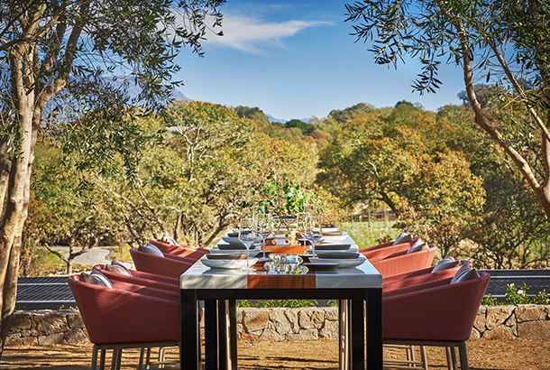 An outdoor dining set in the fresh countryside of Sonoma at Montage Healdsburg