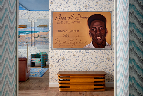 A portrait of Michael Jordan in the interior of Graduate Chapel Hill, North Carolina