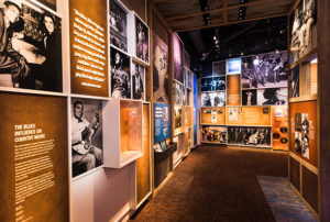 One of the museum's hallways lined from floor to ceiling with African American music history