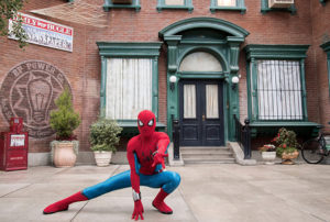Spiderman strikes a pose at the new Marvel Campus in Disneyland