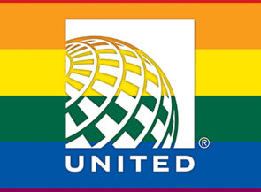 United logo superimposed on rainbow flag