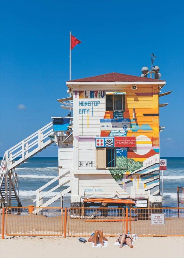 A lifeguard tower on a Tel Aviv beach